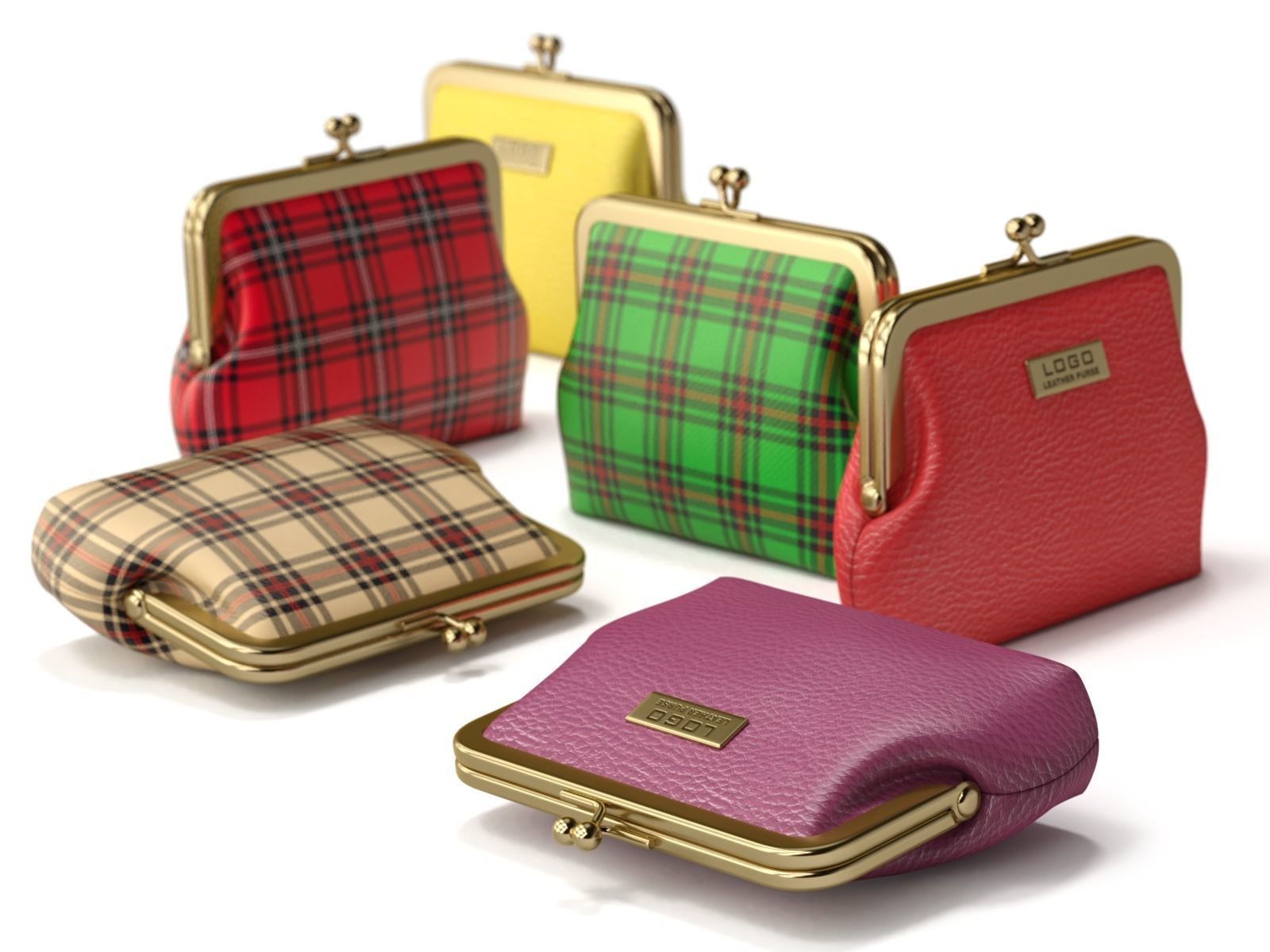 Leather and Fabric Purse 3D model_11