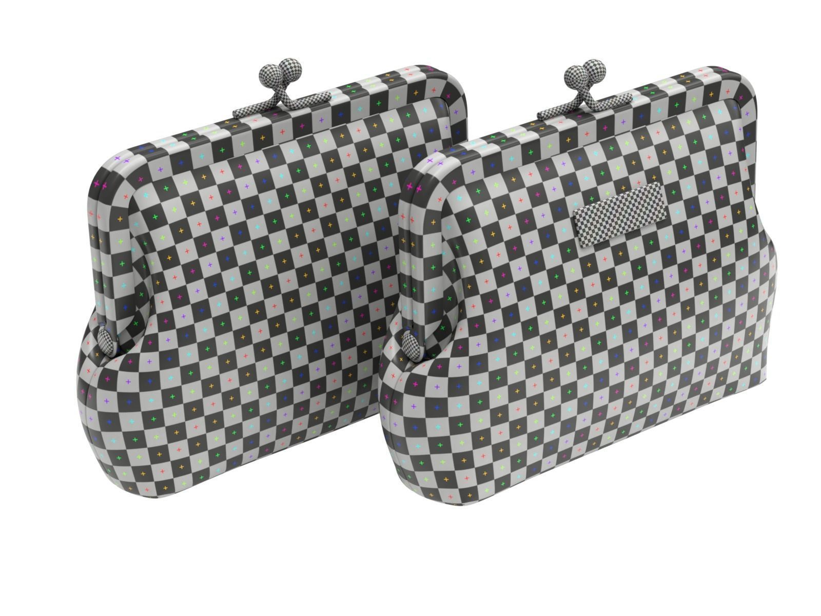 Leather and Fabric Purse 3D model_12