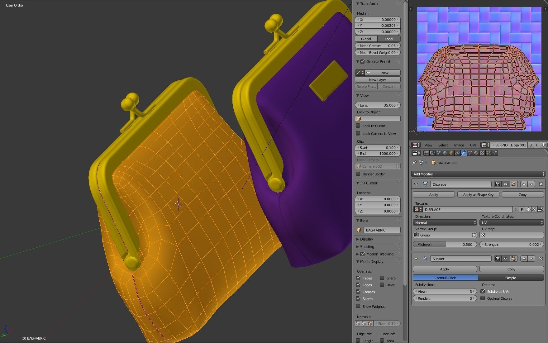 Leather and Fabric Purse 3D model_21