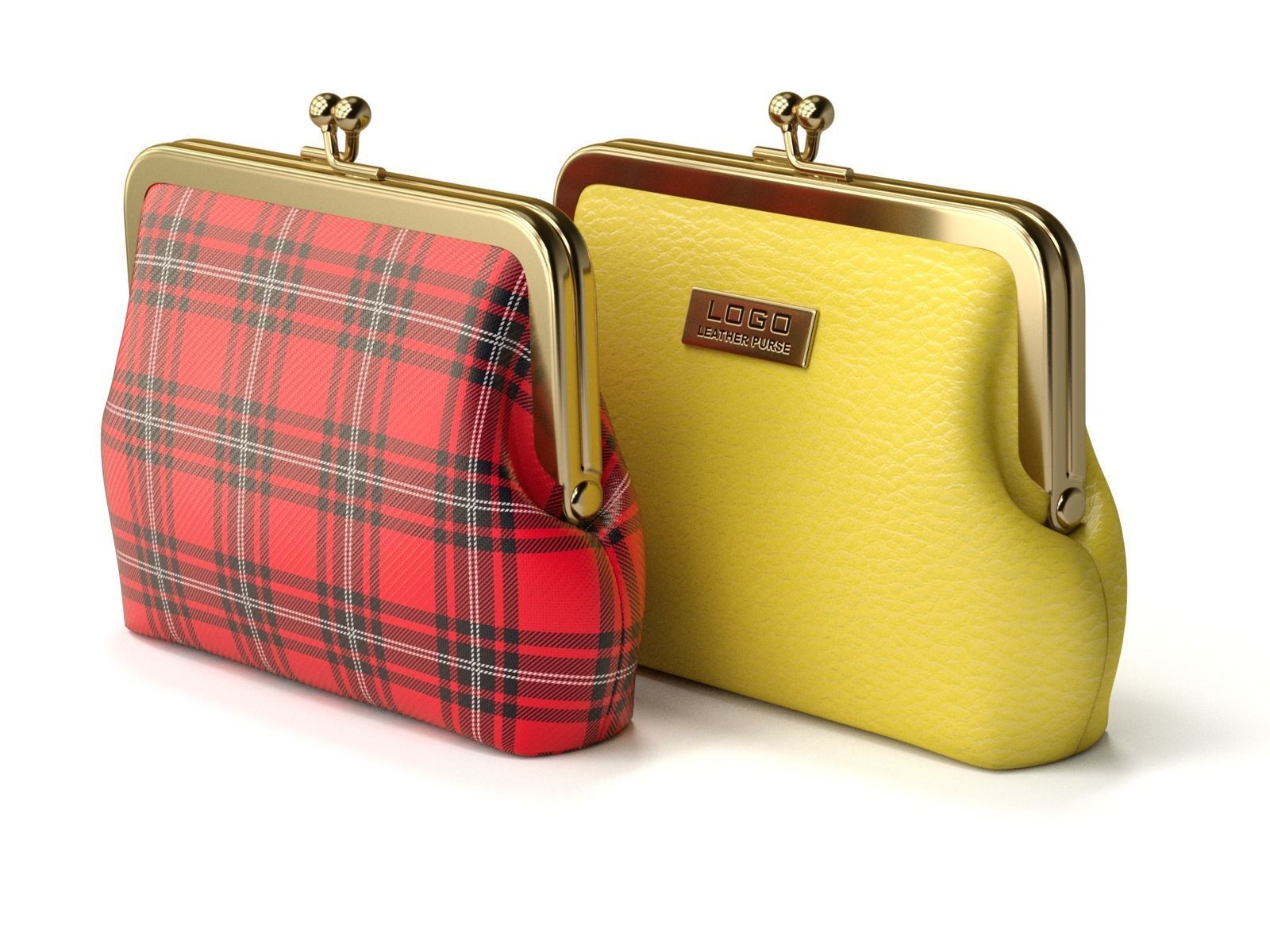 Leather and Fabric Purse 3D model_3