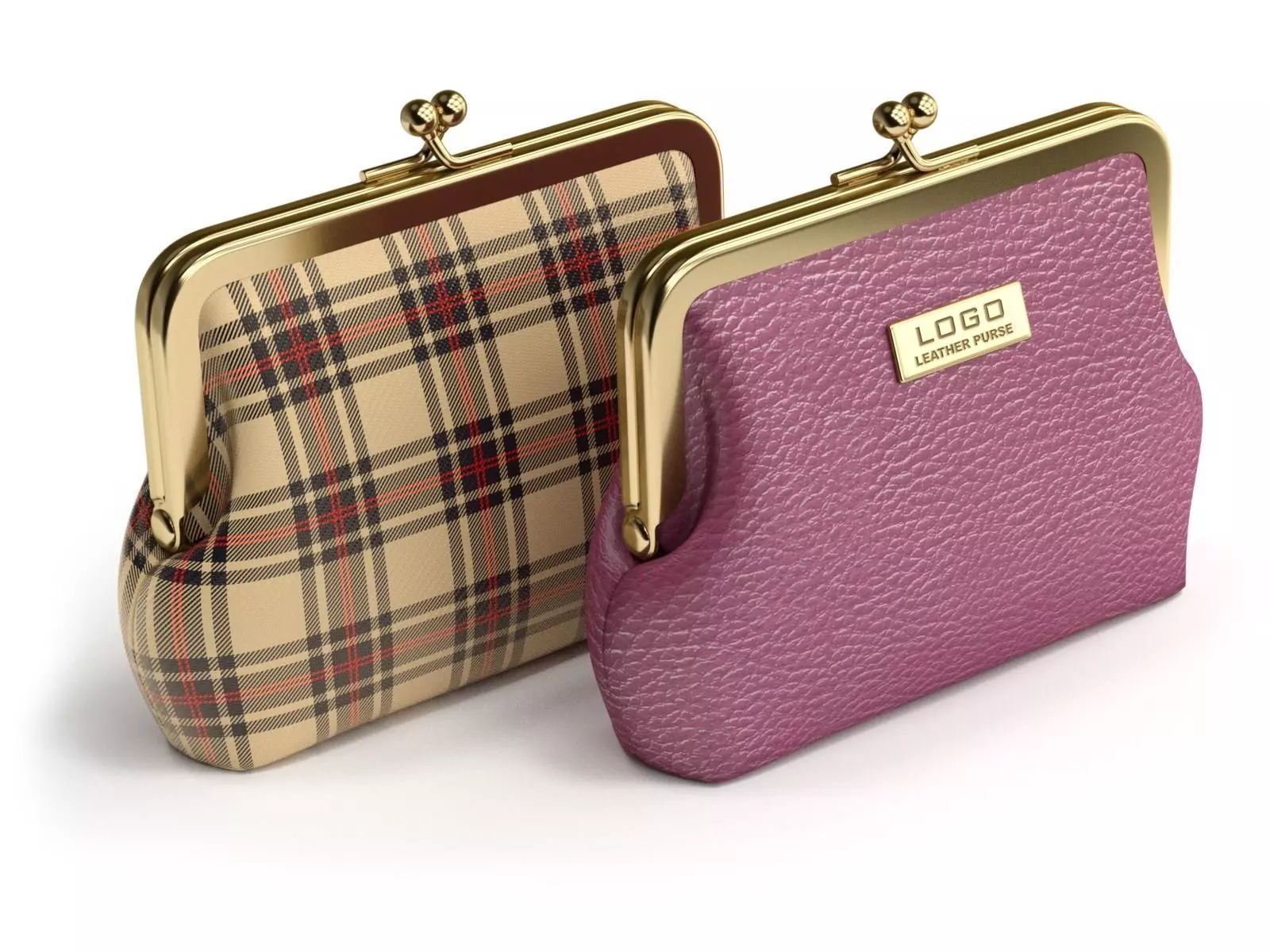 Leather and Fabric Purse 3D model_0