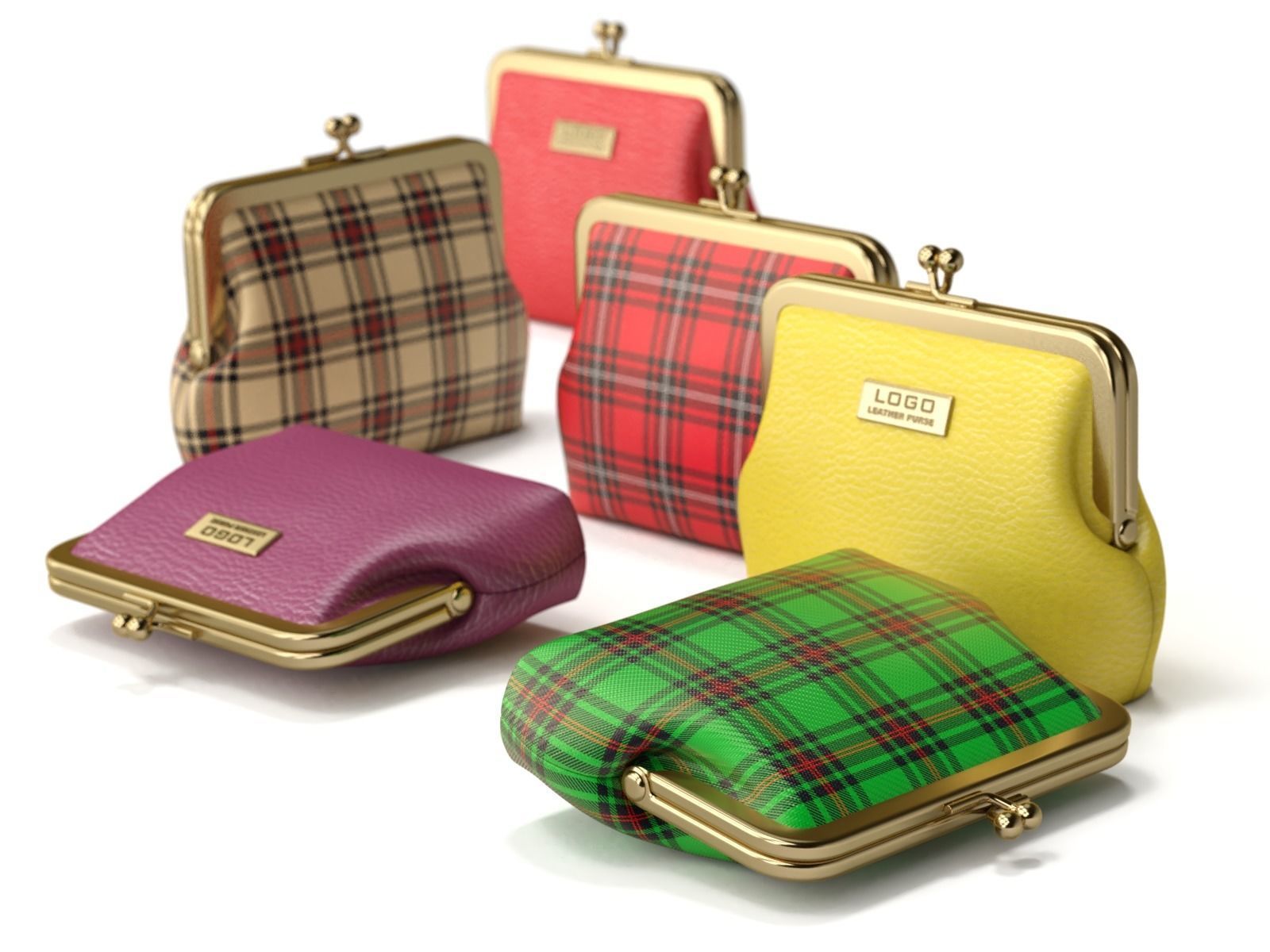 Leather and Fabric Purse 3D model_10