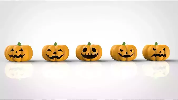 Jack-o-Lantern 5 pumpkins in row