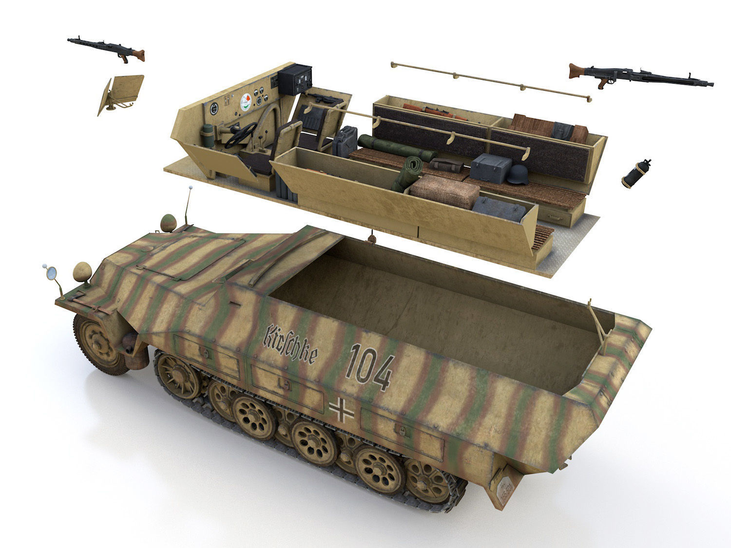 SDKFZ 251 Ausf D - Half-track - 104 3D model_11