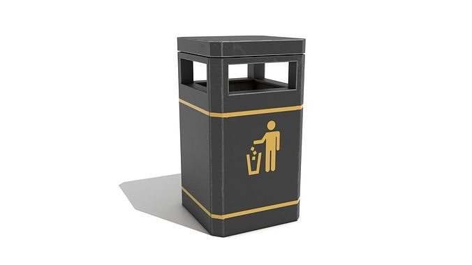 Street Assets - Square Rubbish Bin Low-poly 3D model