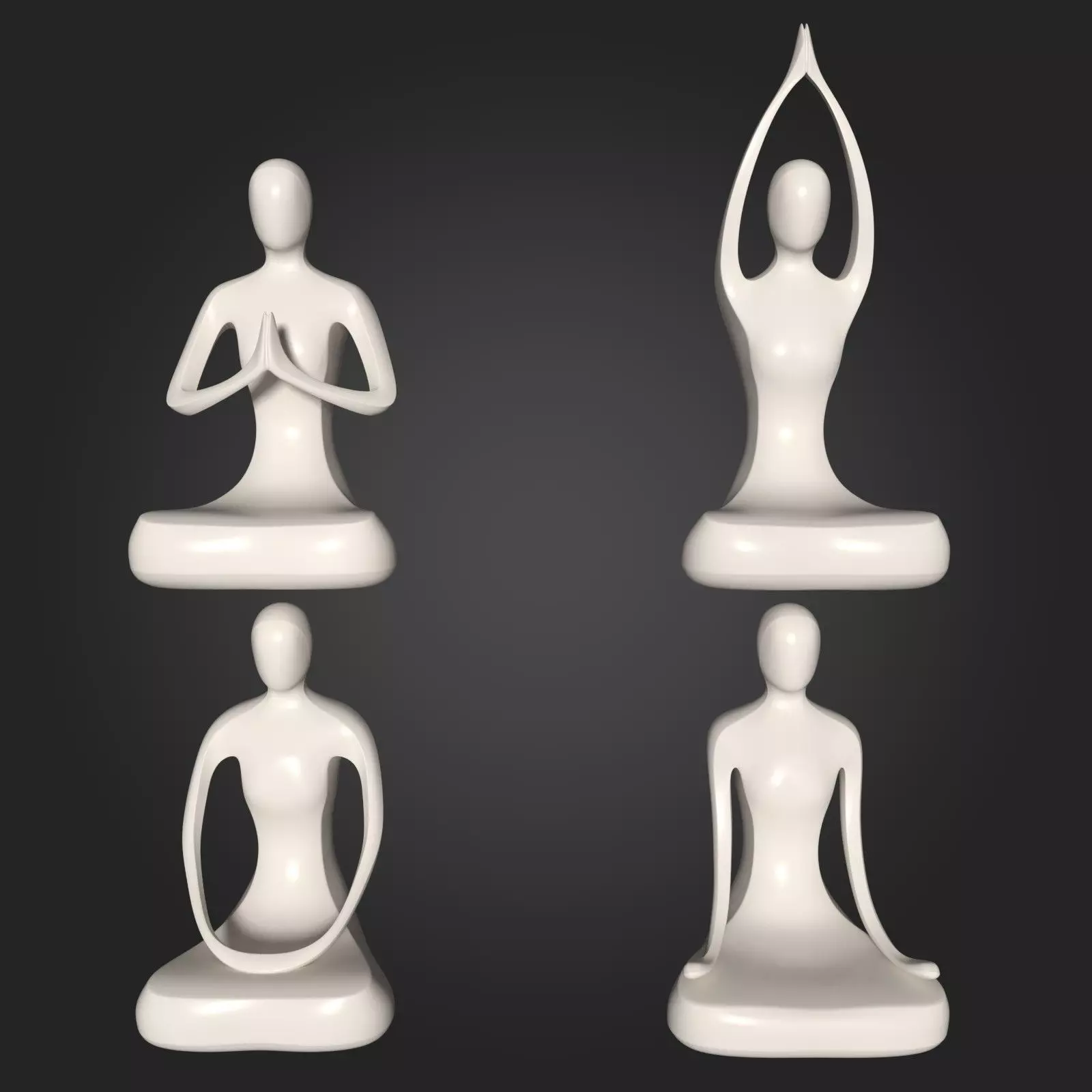Meditation Figurines Pack Low-poly 3D model_0