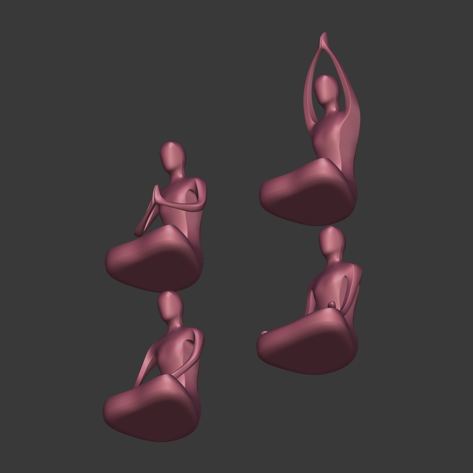 Meditation Figurines Pack Low-poly 3D model_4