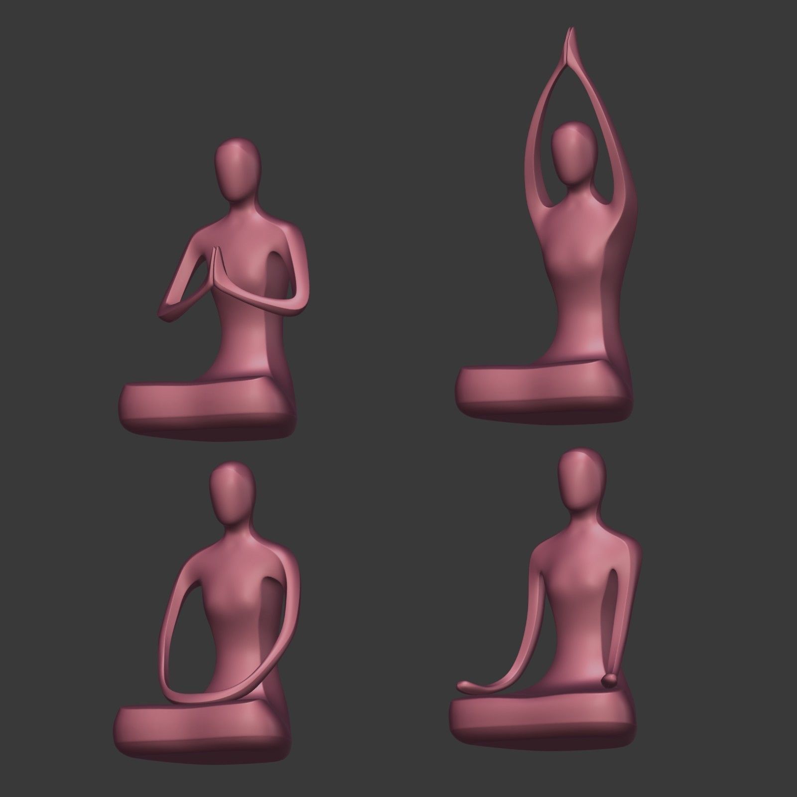 Meditation Figurines Pack Low-poly 3D model_5