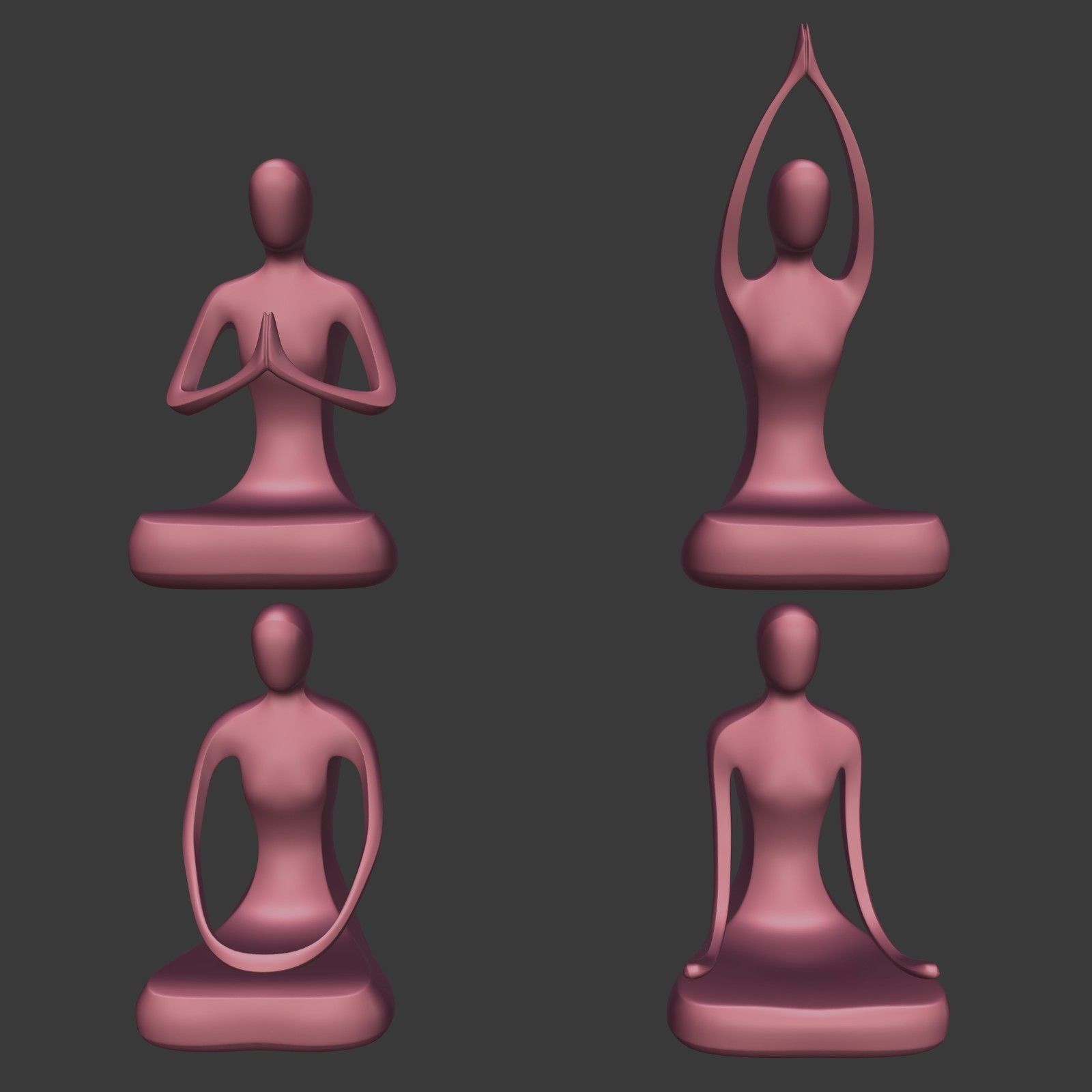 Meditation Figurines Pack Low-poly 3D model_1