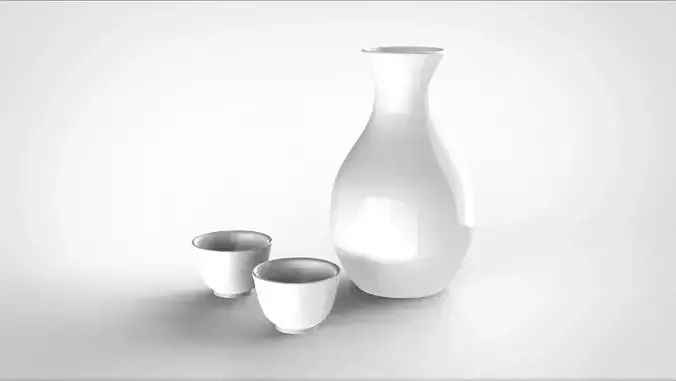 Rice wine bottle and cups