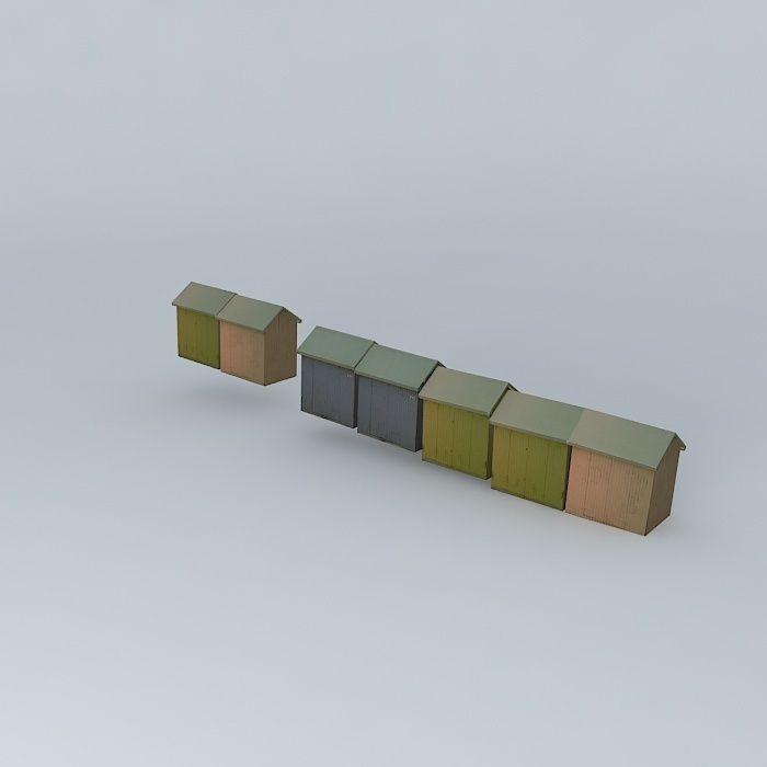 Berck Plage  Beach Cabins Free 3D model_1