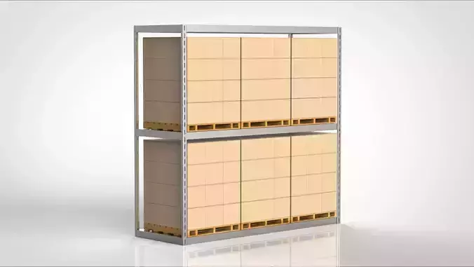 warehouse metal shelving rack with boxes