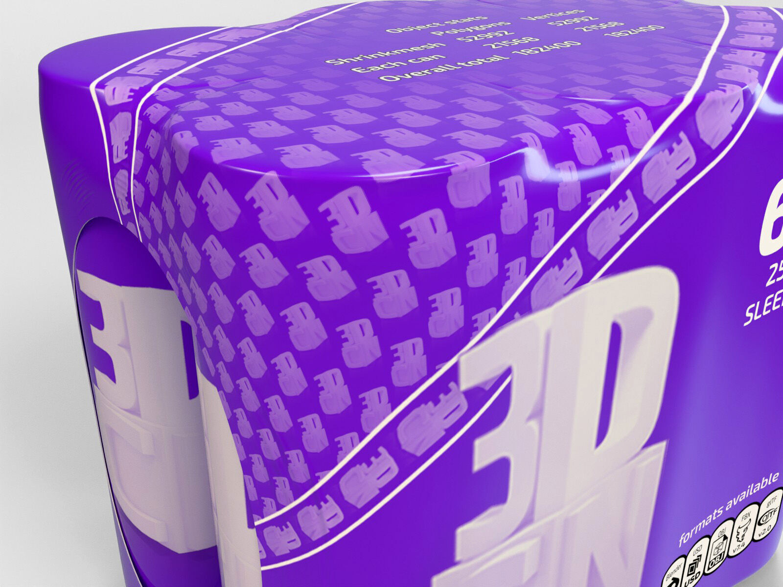 6x 250ml Sleek shrinkwrapped beverage cans 3D model_6