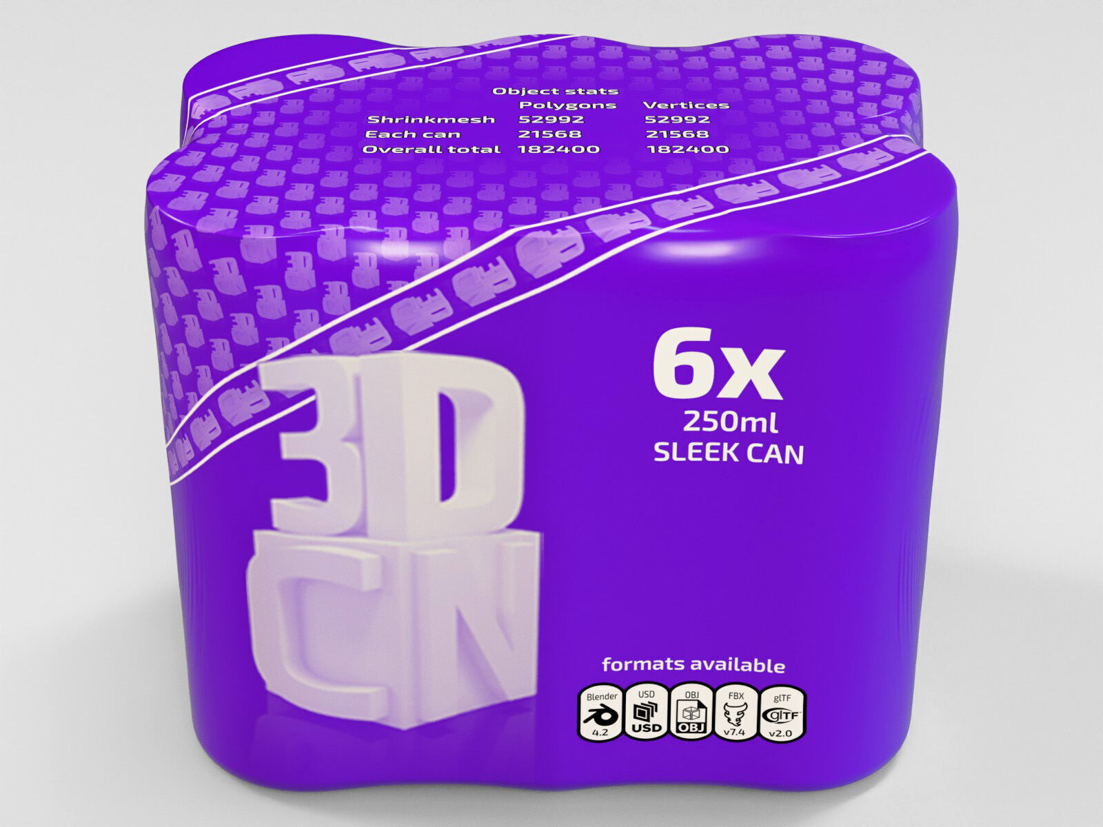 6x 250ml Sleek shrinkwrapped beverage cans 3D model_2