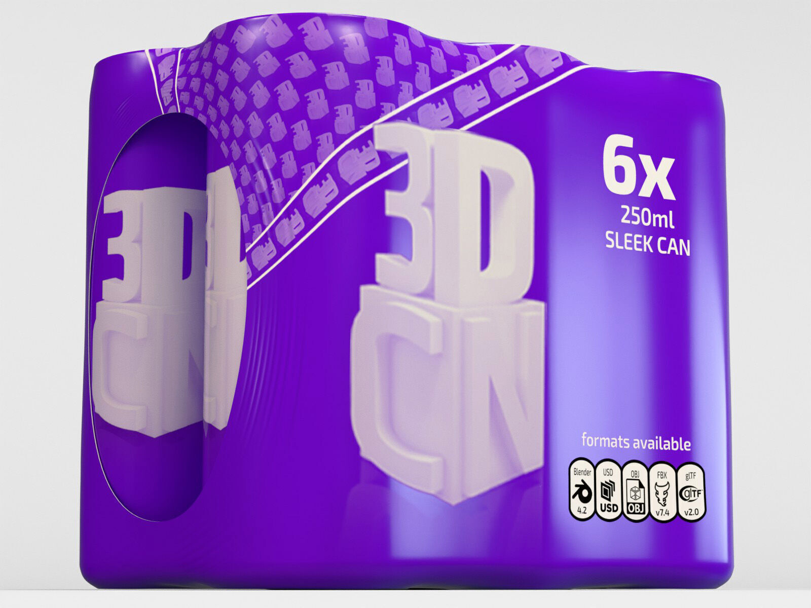6x 250ml Sleek shrinkwrapped beverage cans 3D model_8
