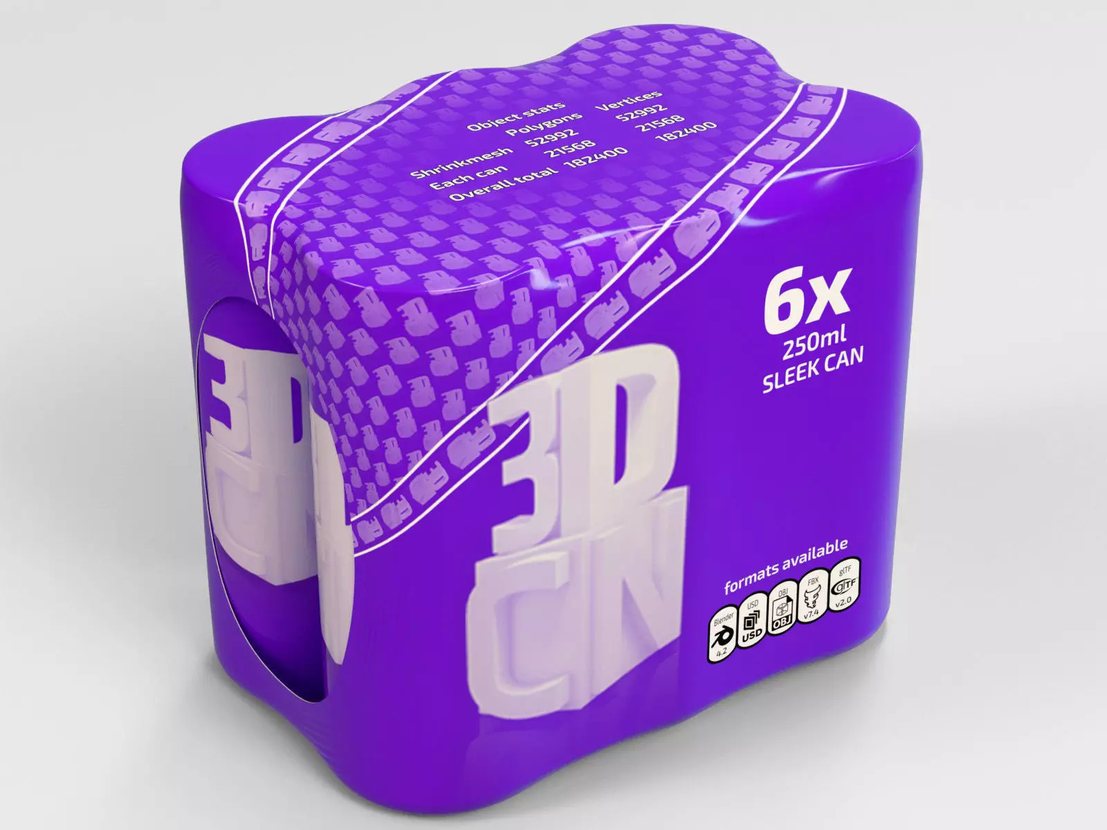 6x 250ml Sleek shrinkwrapped beverage cans 3D model_0