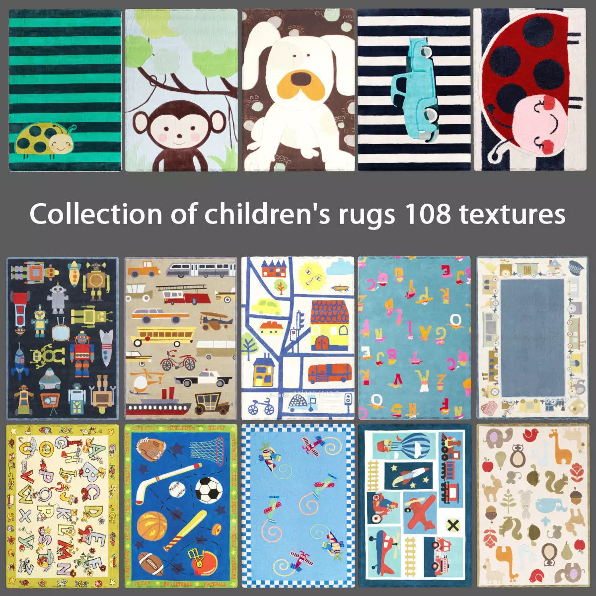 Collection of childrens rugs 108 textures 3D model
