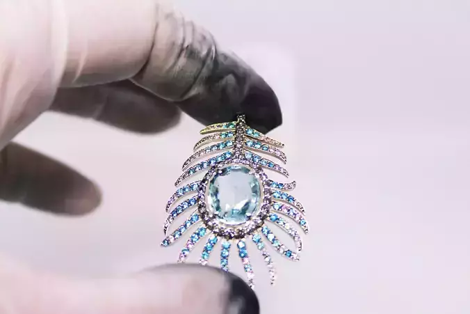 pendant topaz and aquamarine feather ring