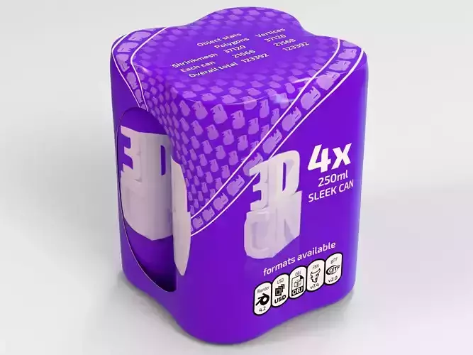 4x 250ml Sleek cans in a plastic shrinkwrap