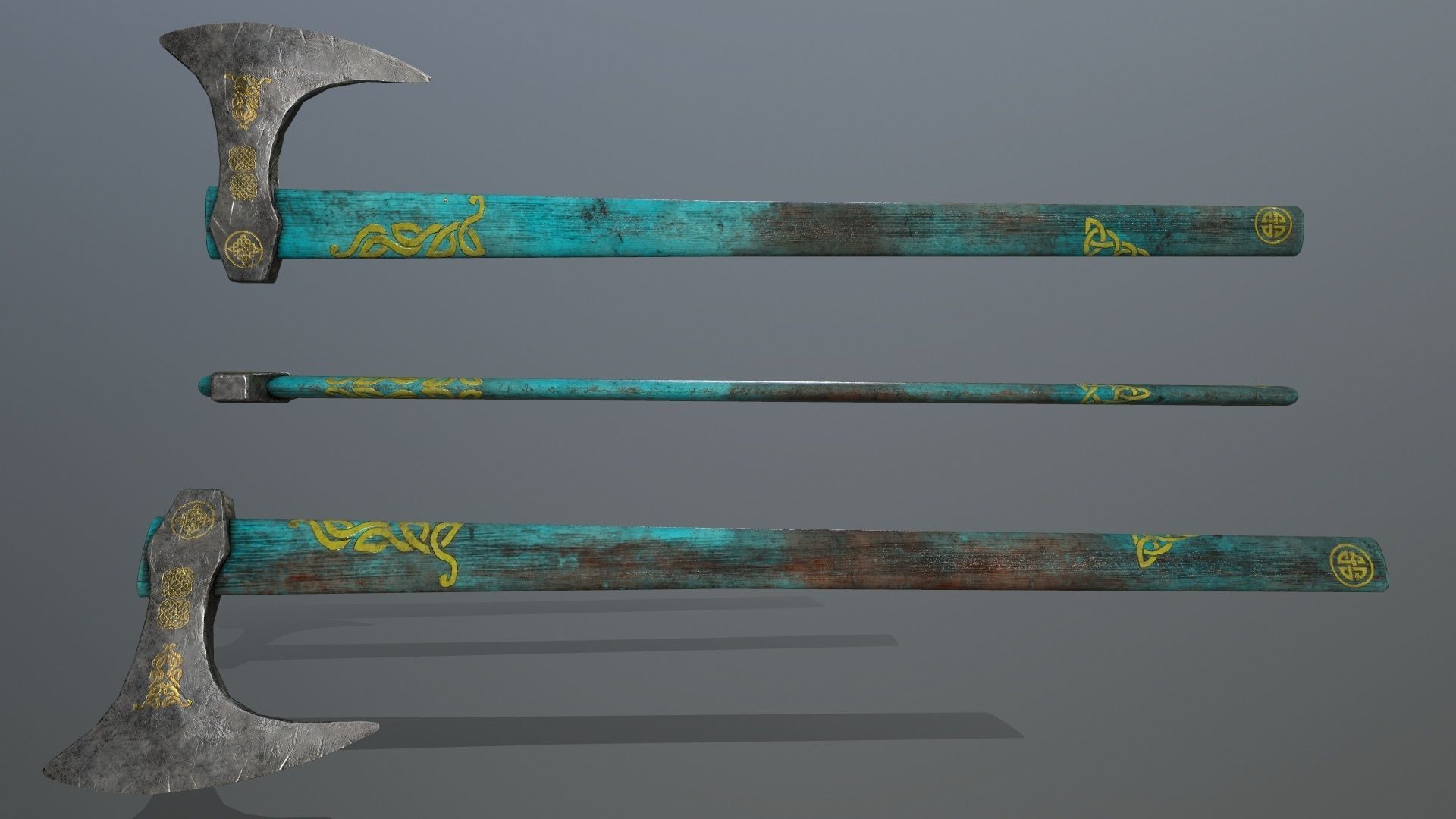 viking set shield and two swords Low-poly 3D model_2