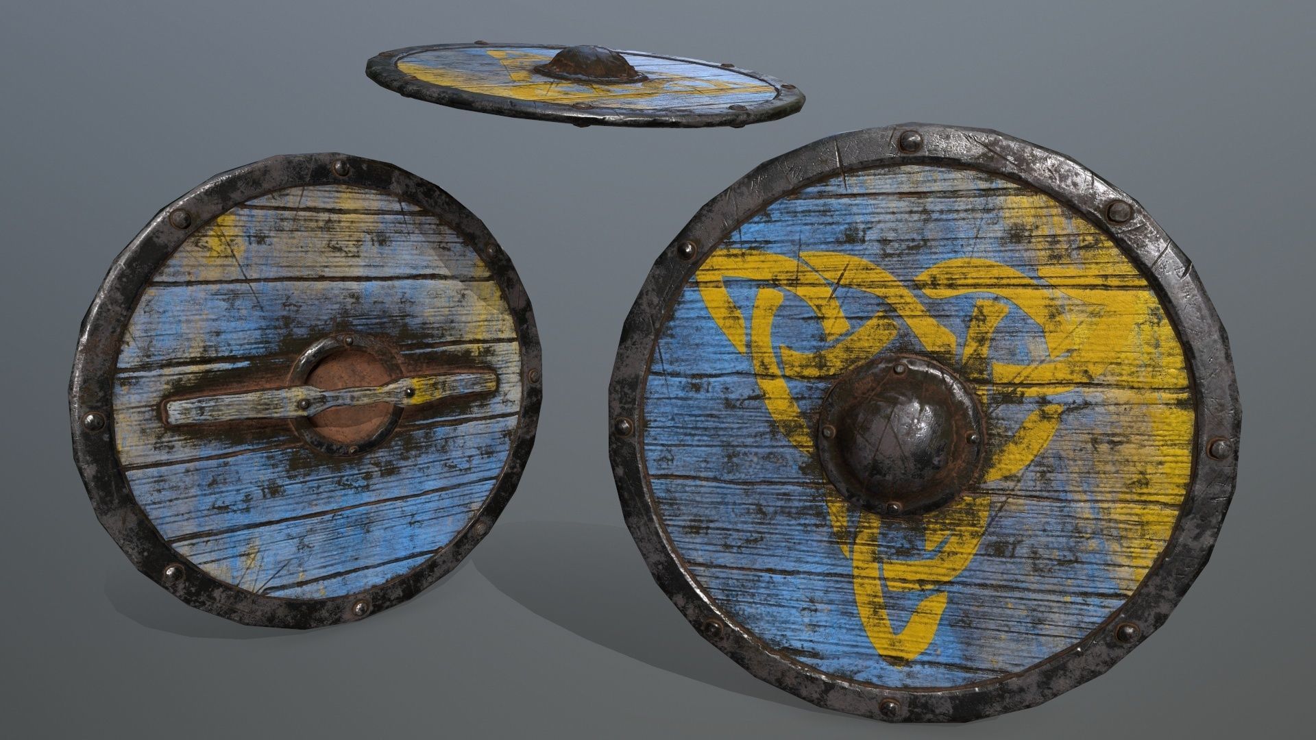 viking set shield and two swords Low-poly 3D model_4