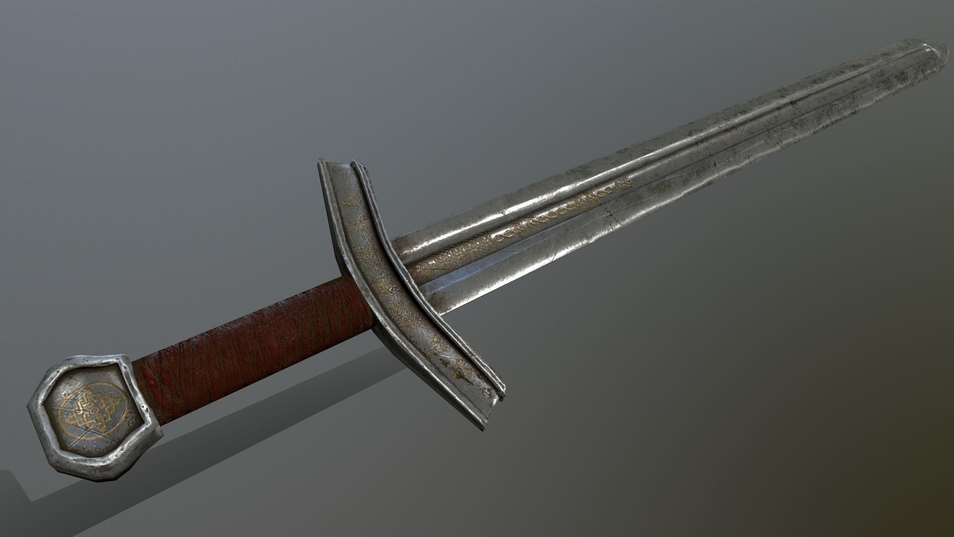 viking set shield and two swords Low-poly 3D model_7