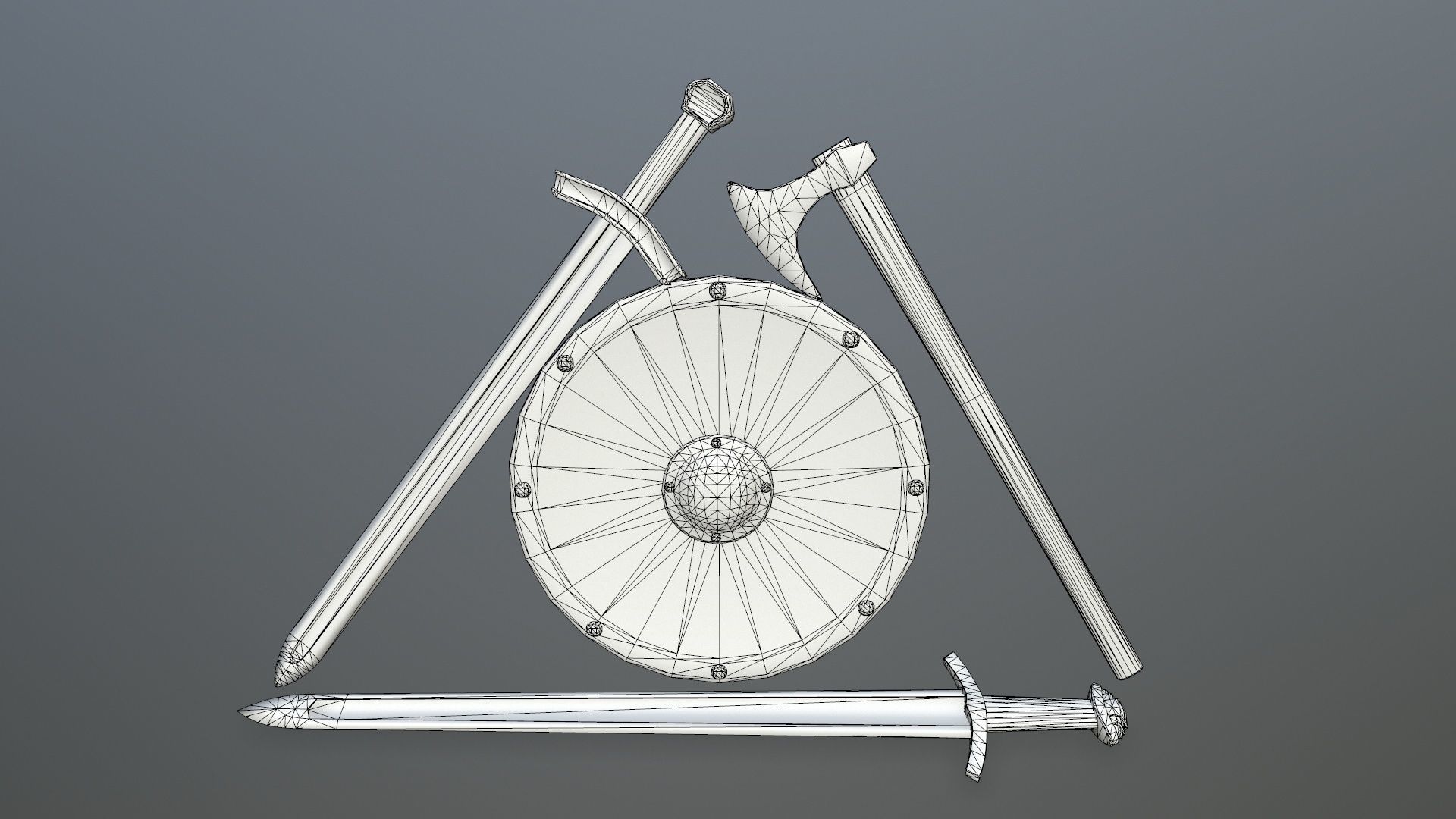 viking set shield and two swords Low-poly 3D model_9