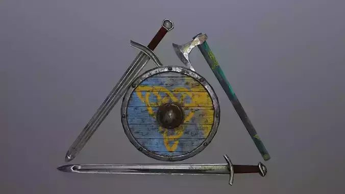 viking set shield and two swords