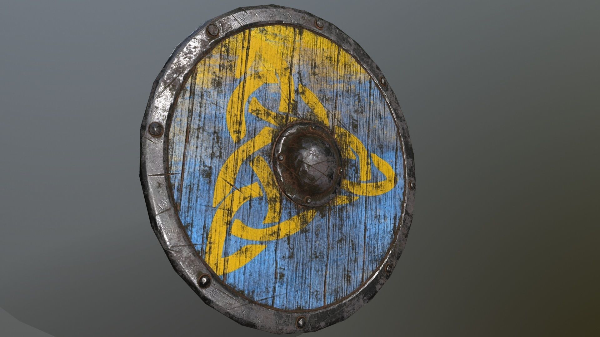 viking set shield and two swords Low-poly 3D model_3