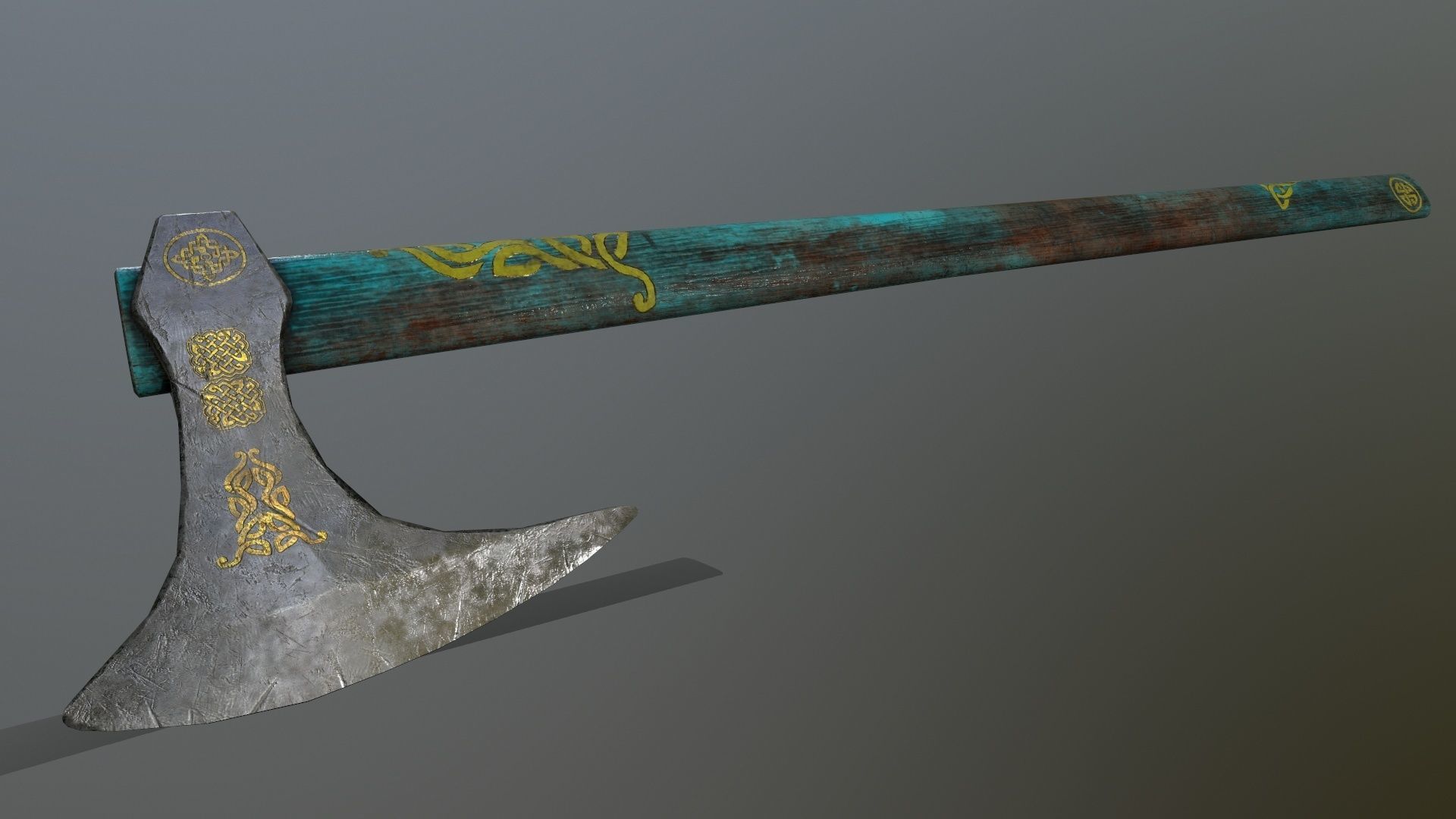 viking set shield and two swords Low-poly 3D model_1