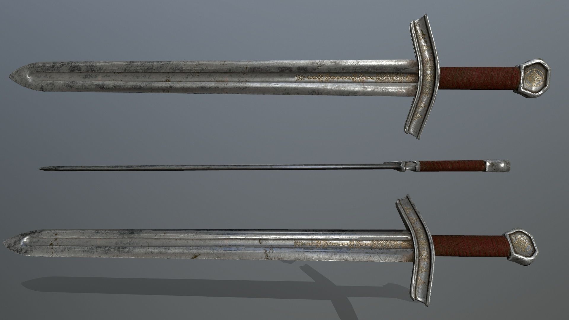 viking set shield and two swords Low-poly 3D model_8