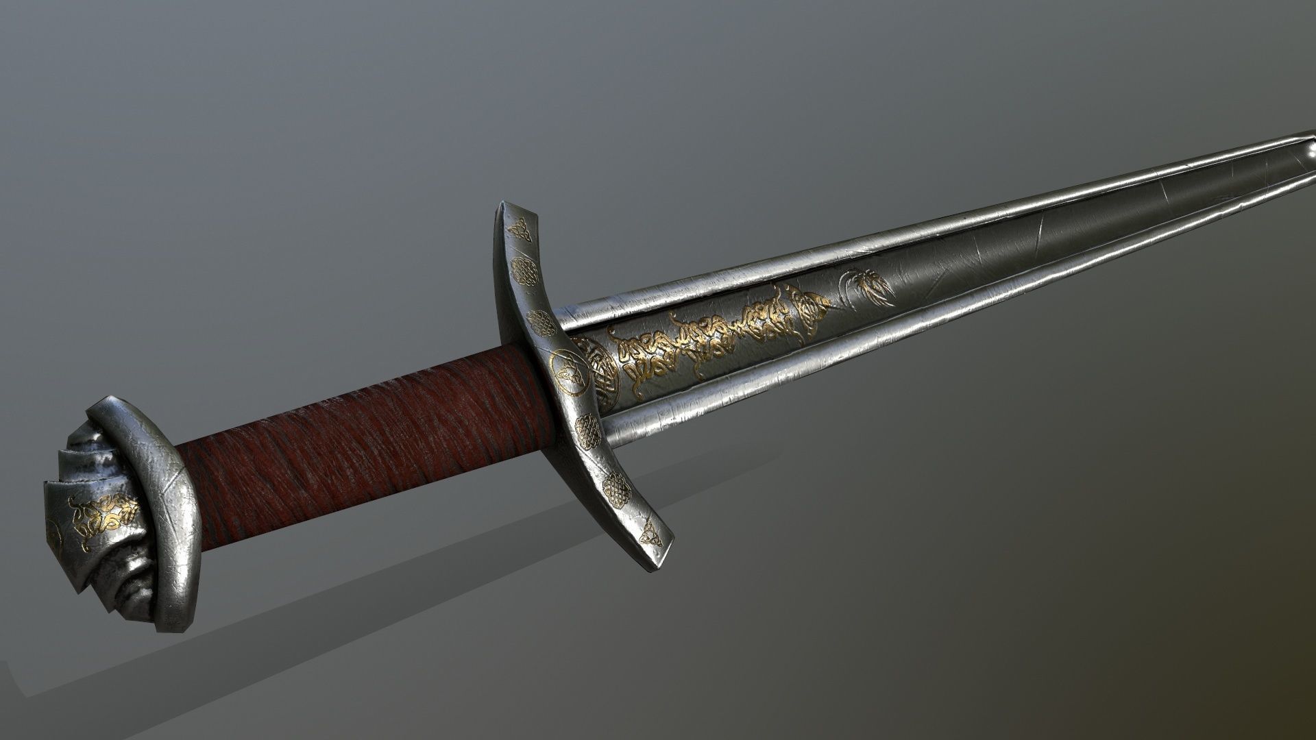 viking set shield and two swords Low-poly 3D model_5