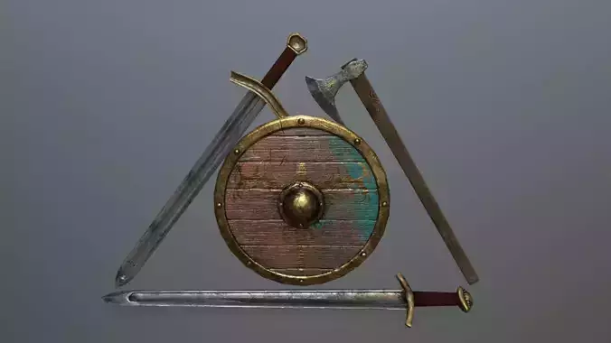viking set 1 three swords and shield