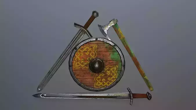 viking set 3 swords and shield