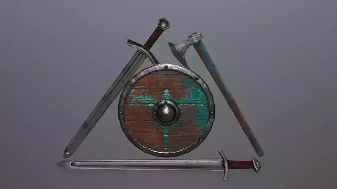 viking set 4 three swords and shield