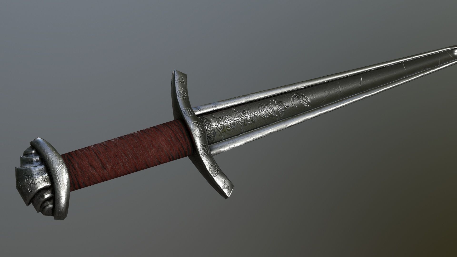 viking set 4 three swords and shield Low-poly 3D model_6