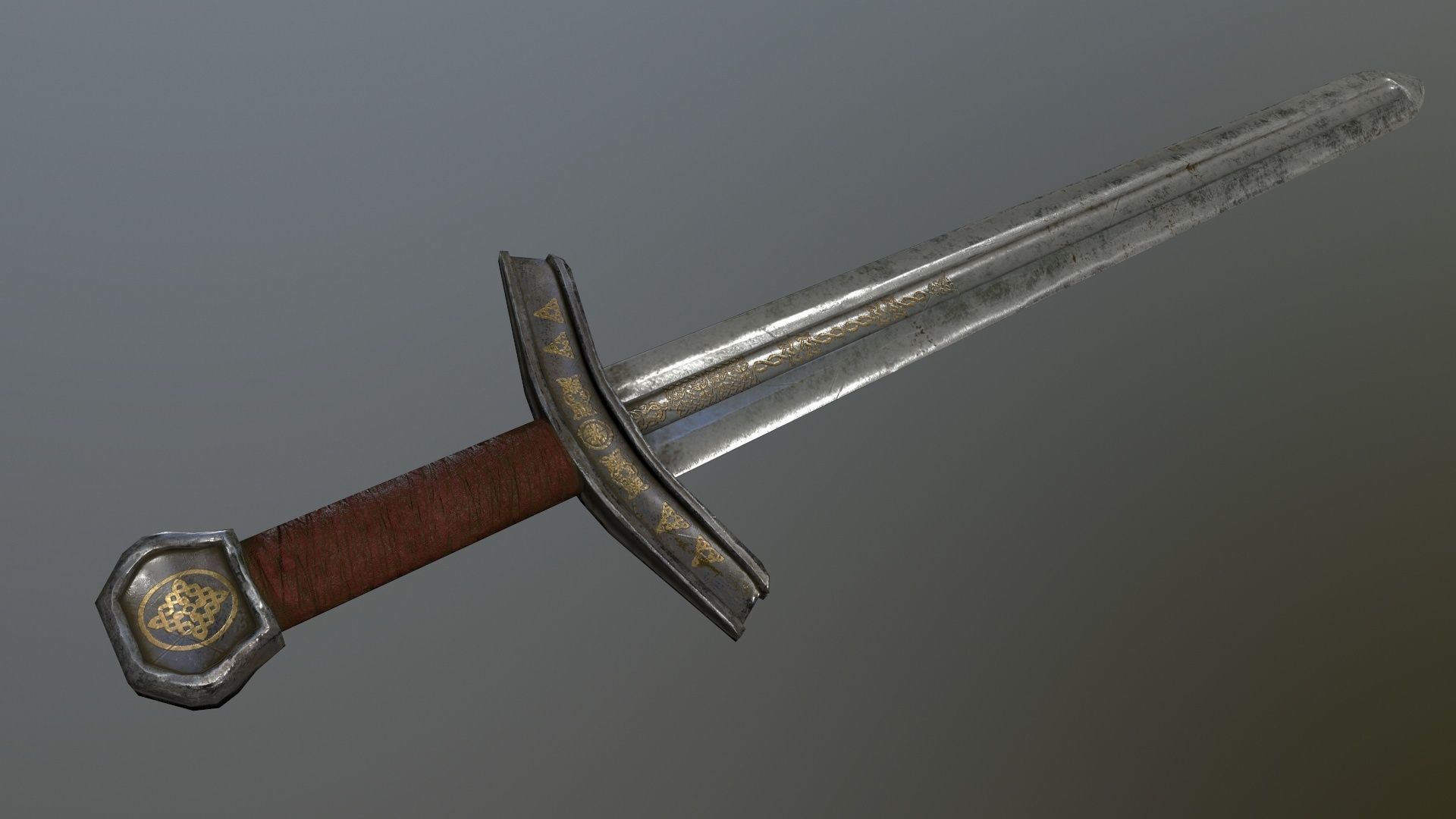 viking set 4 three swords and shield Low-poly 3D model_8