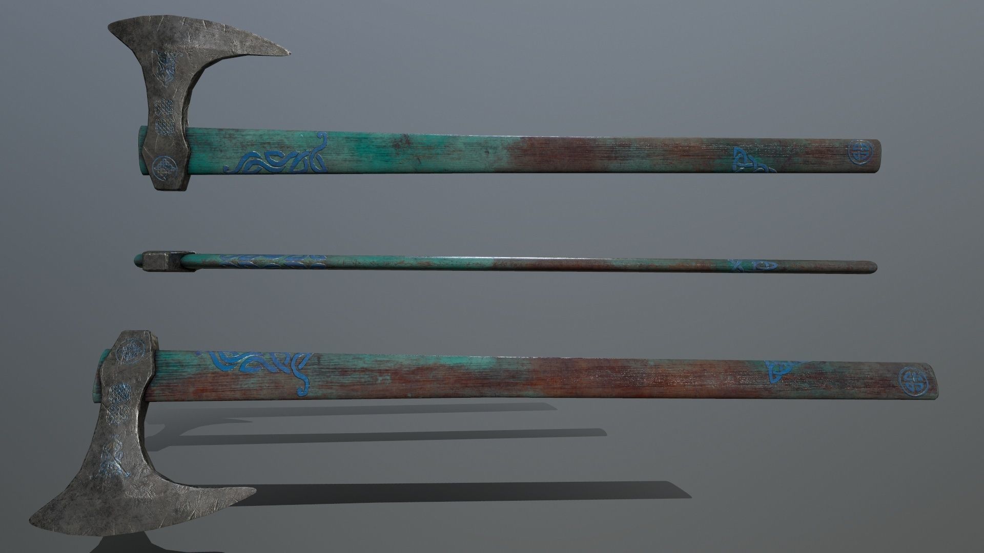 viking set 4 three swords and shield Low-poly 3D model_3