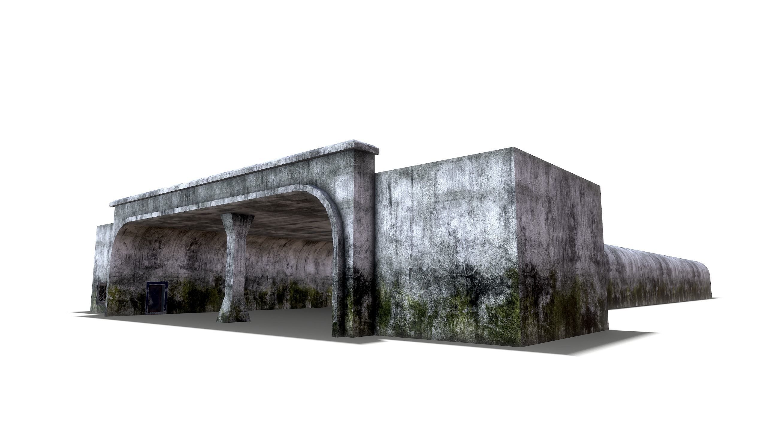 Tunnel with door in middle Low-poly 3D model_8