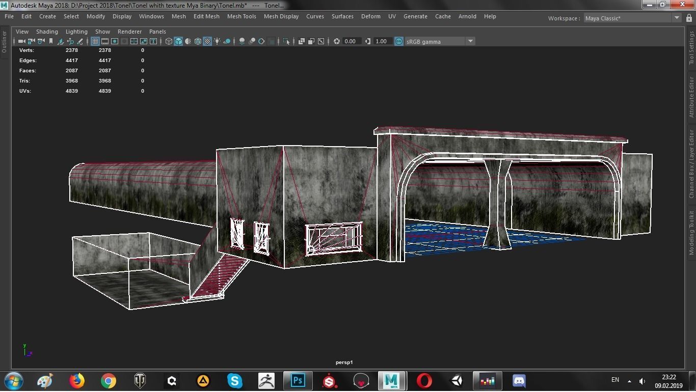 Tunnel with door in middle Low-poly 3D model_31