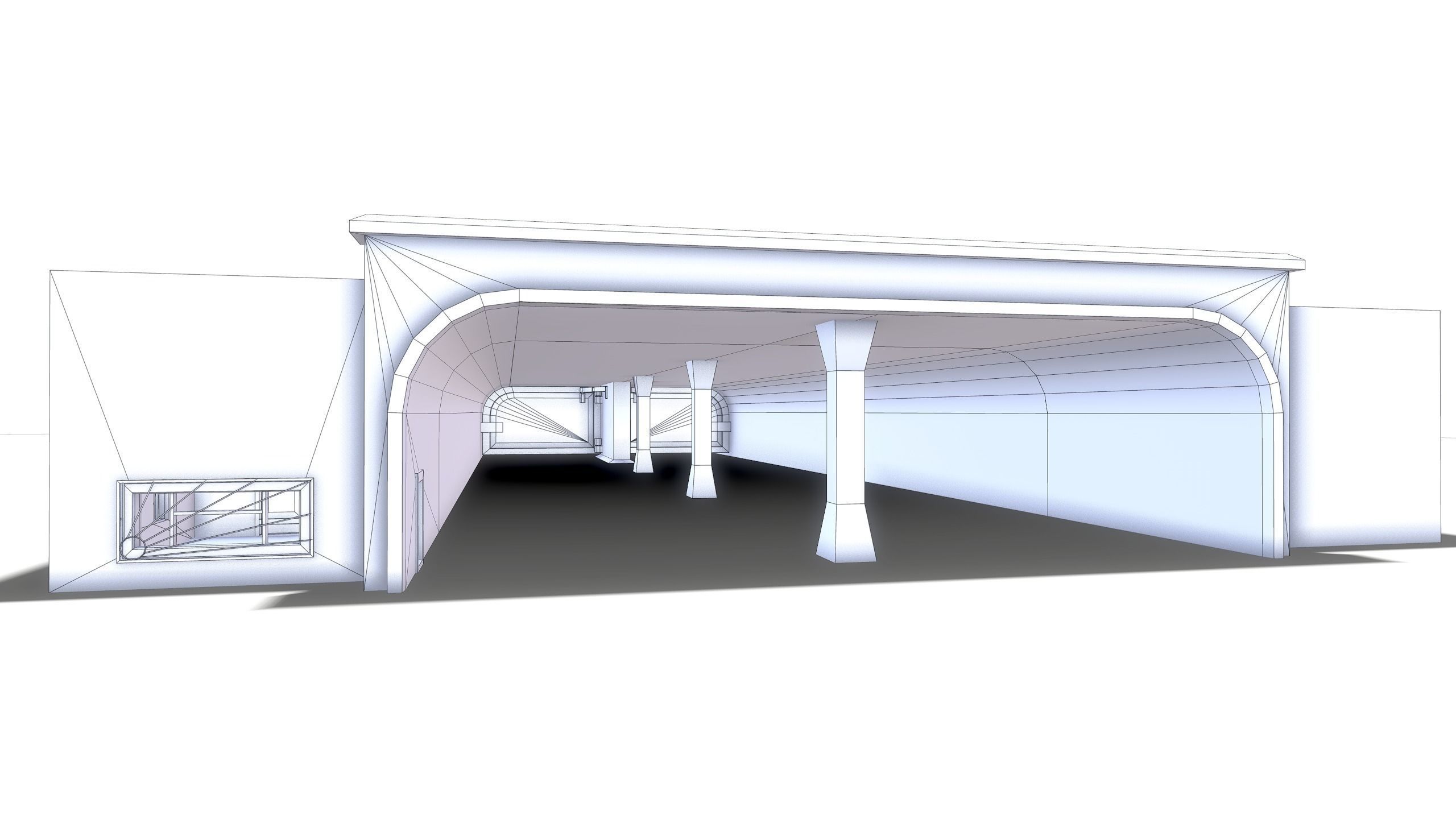 Tunnel with door in middle Low-poly 3D model_24