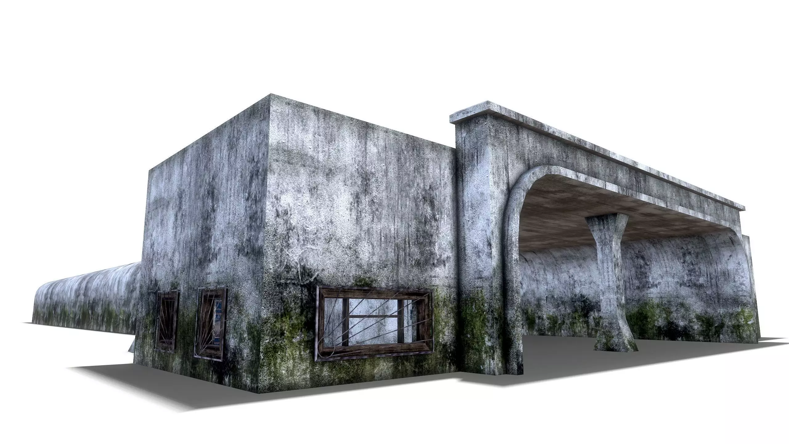 Tunnel with door in middle Low-poly 3D model_0