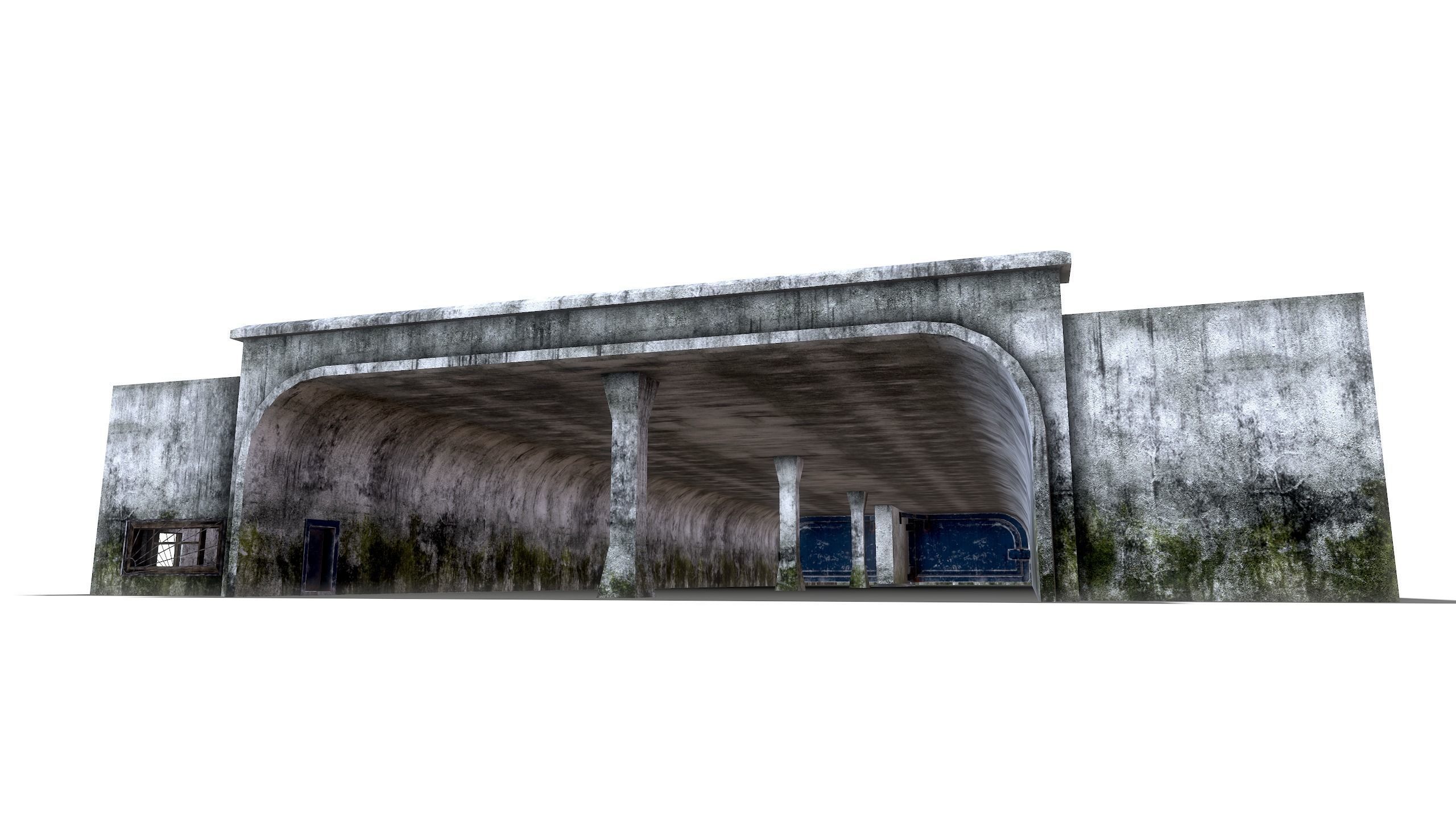 Tunnel with door in middle Low-poly 3D model_7