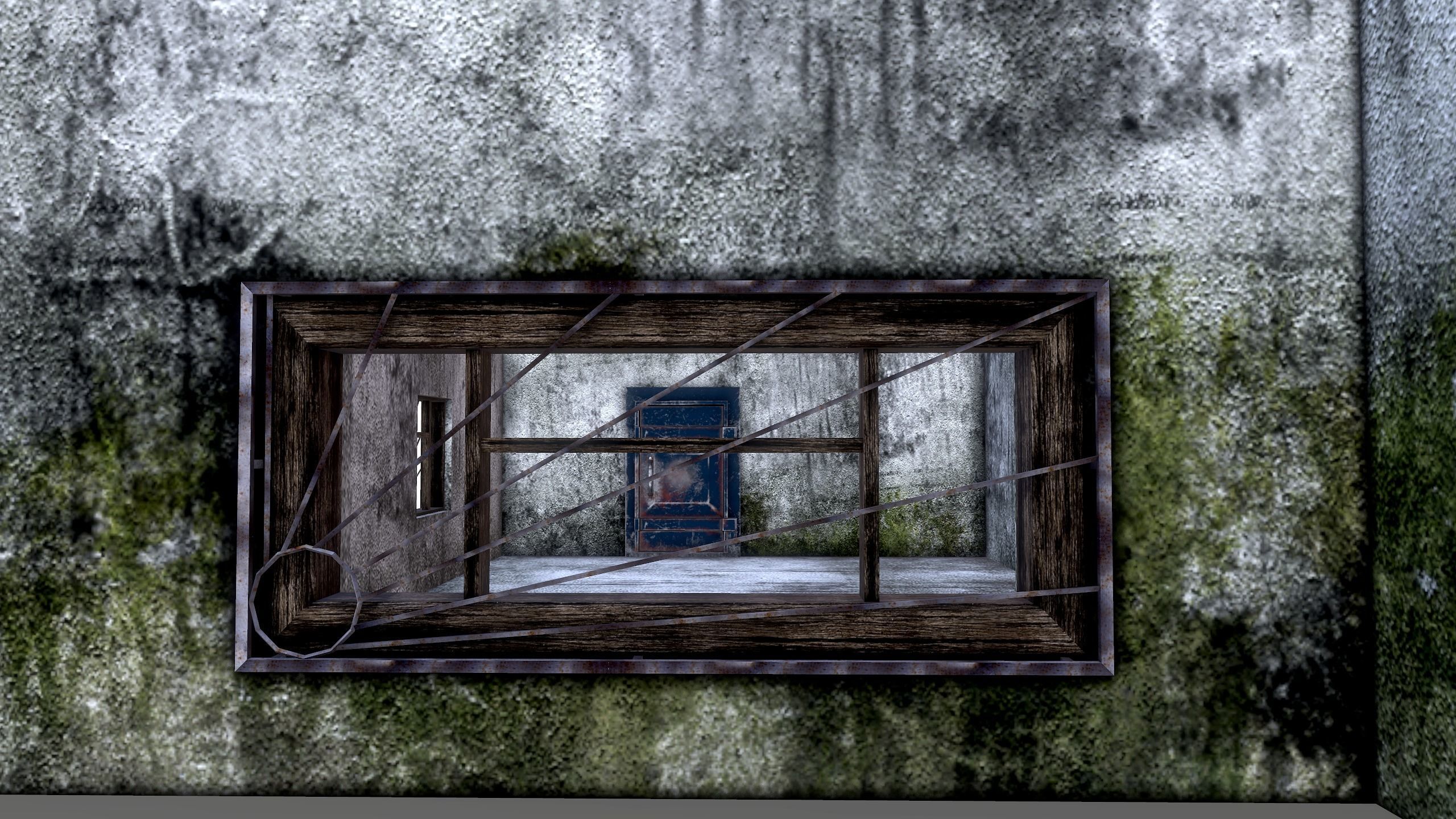 Tunnel with door in middle Low-poly 3D model_14