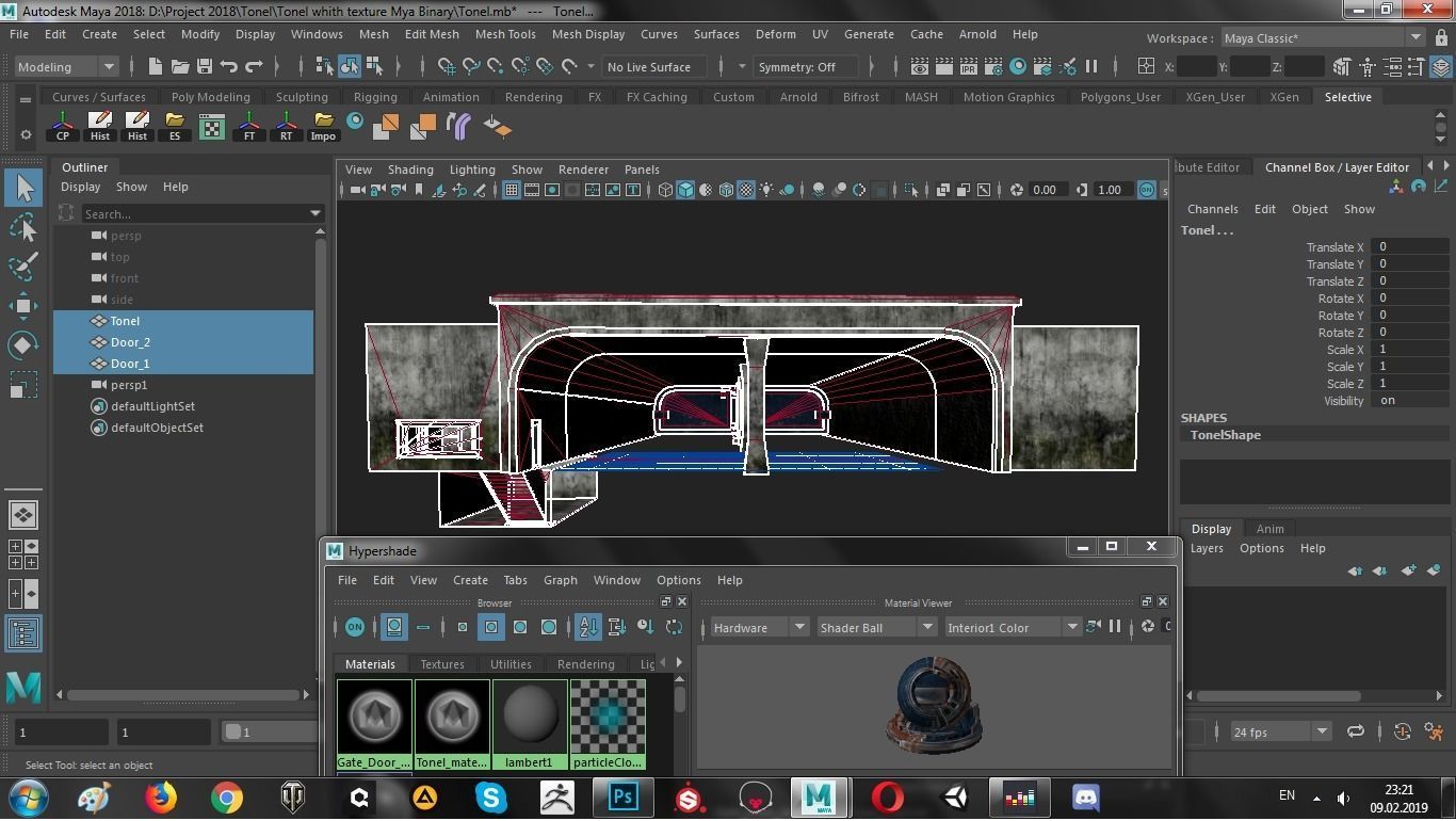 Tunnel with door in middle Low-poly 3D model_30