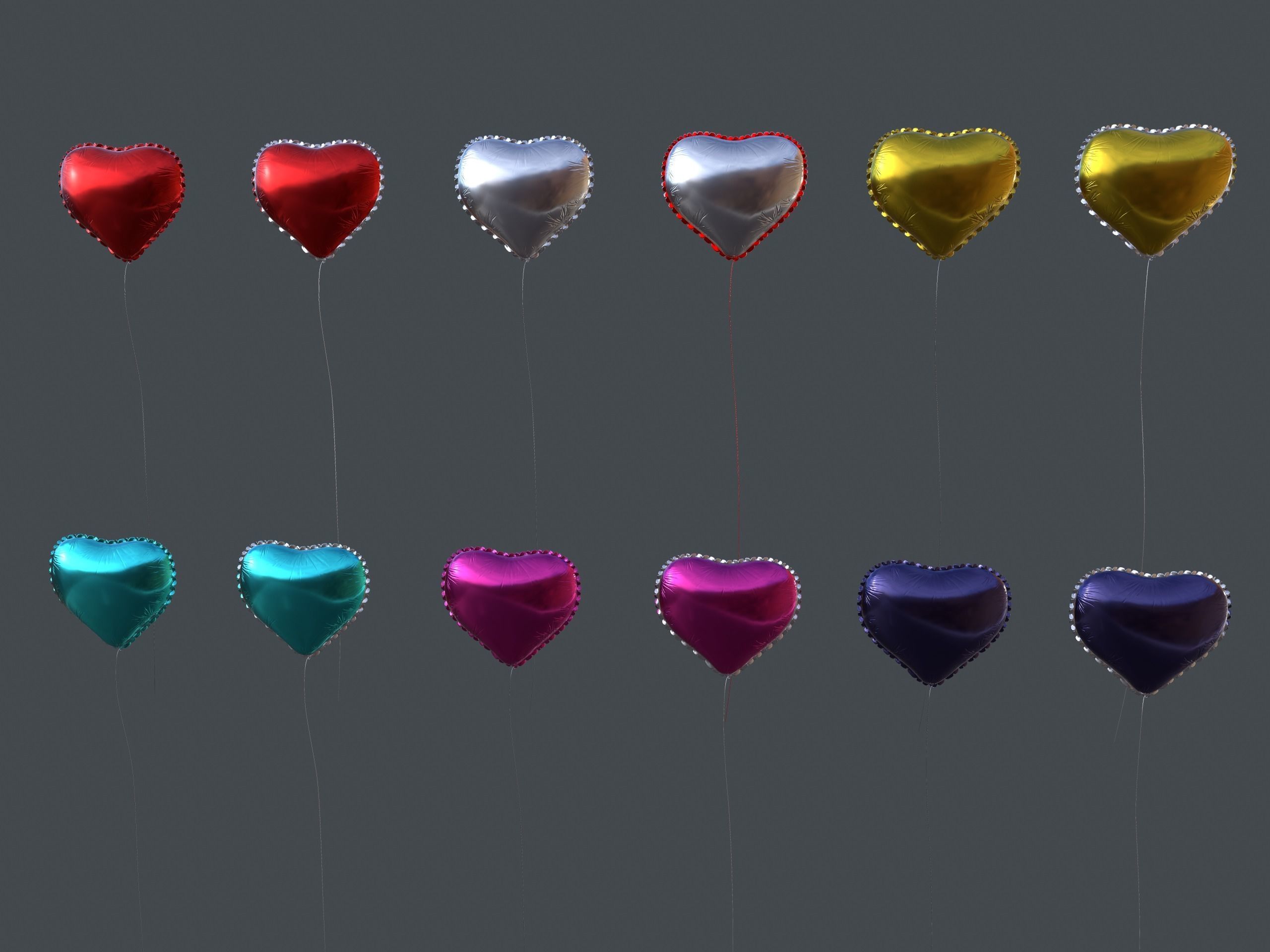 Heart Balloons Pack1 Low-poly 3D model_5