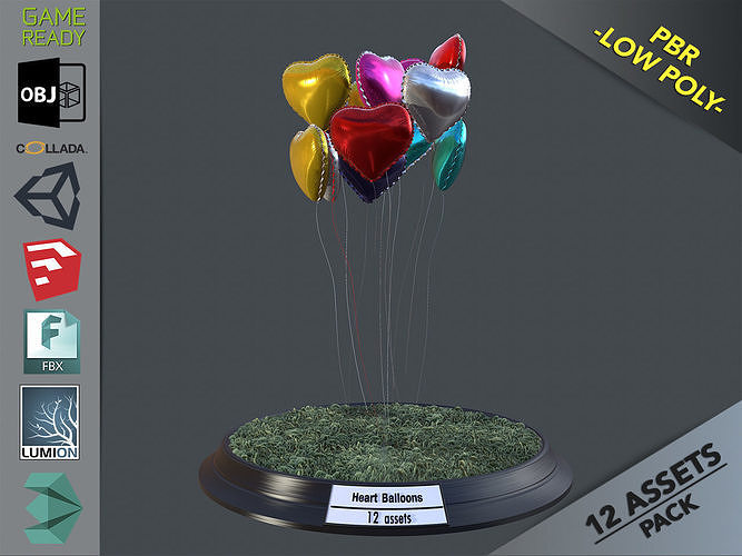 Heart Balloons Pack1 Low-poly 3D model