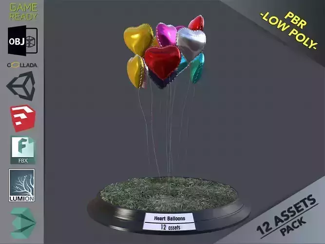 Heart Balloons Pack1 Low-poly 3D model