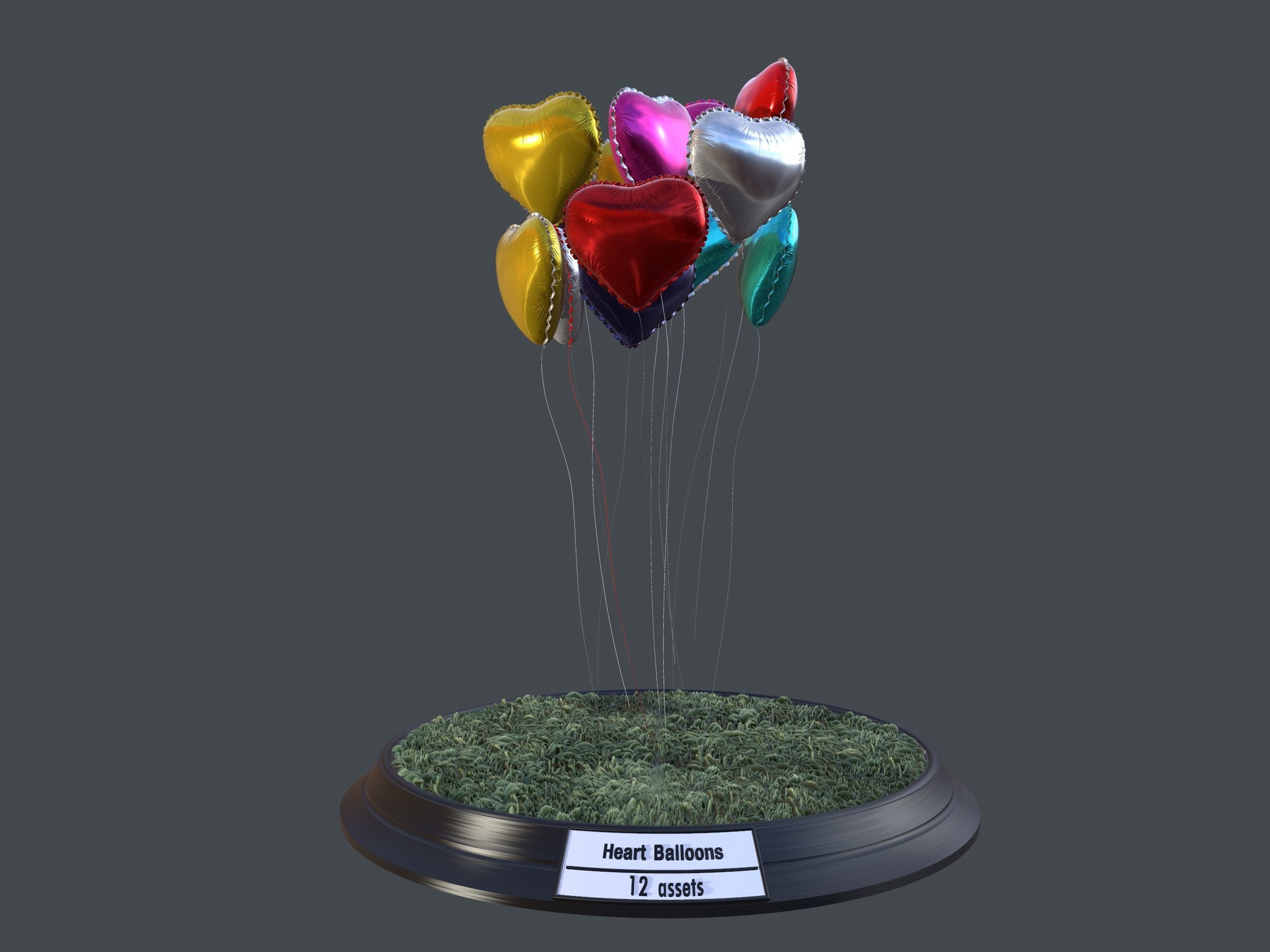 Heart Balloons Pack1 Low-poly 3D model_4