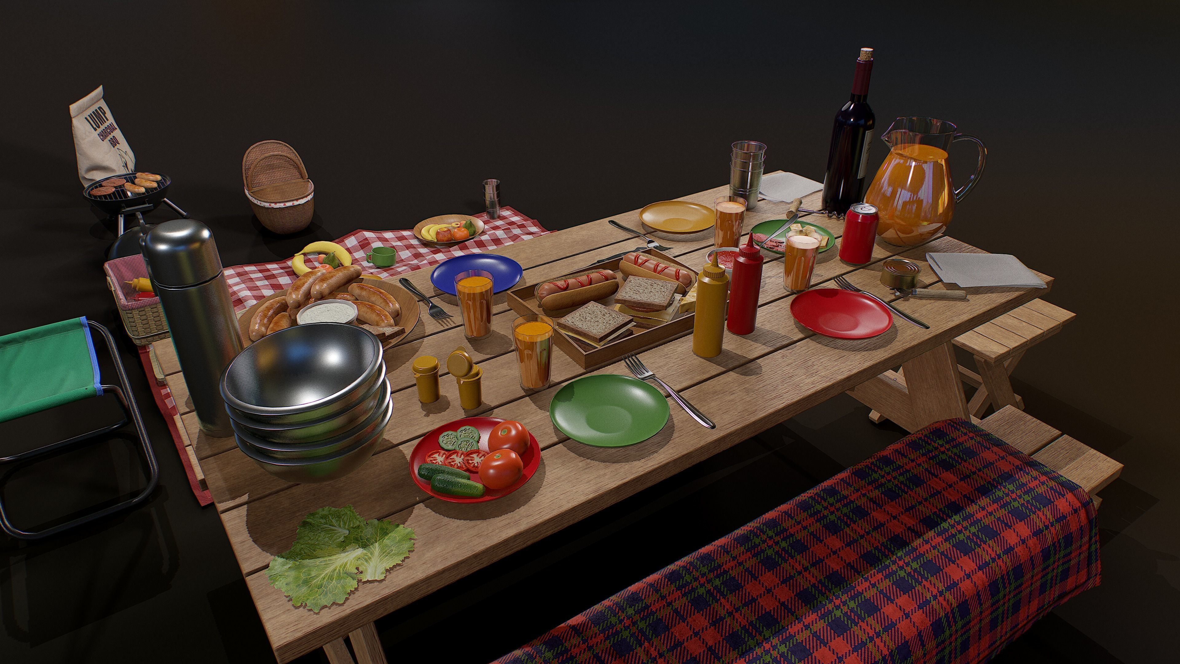 Picnic Asset Low-poly 3D model